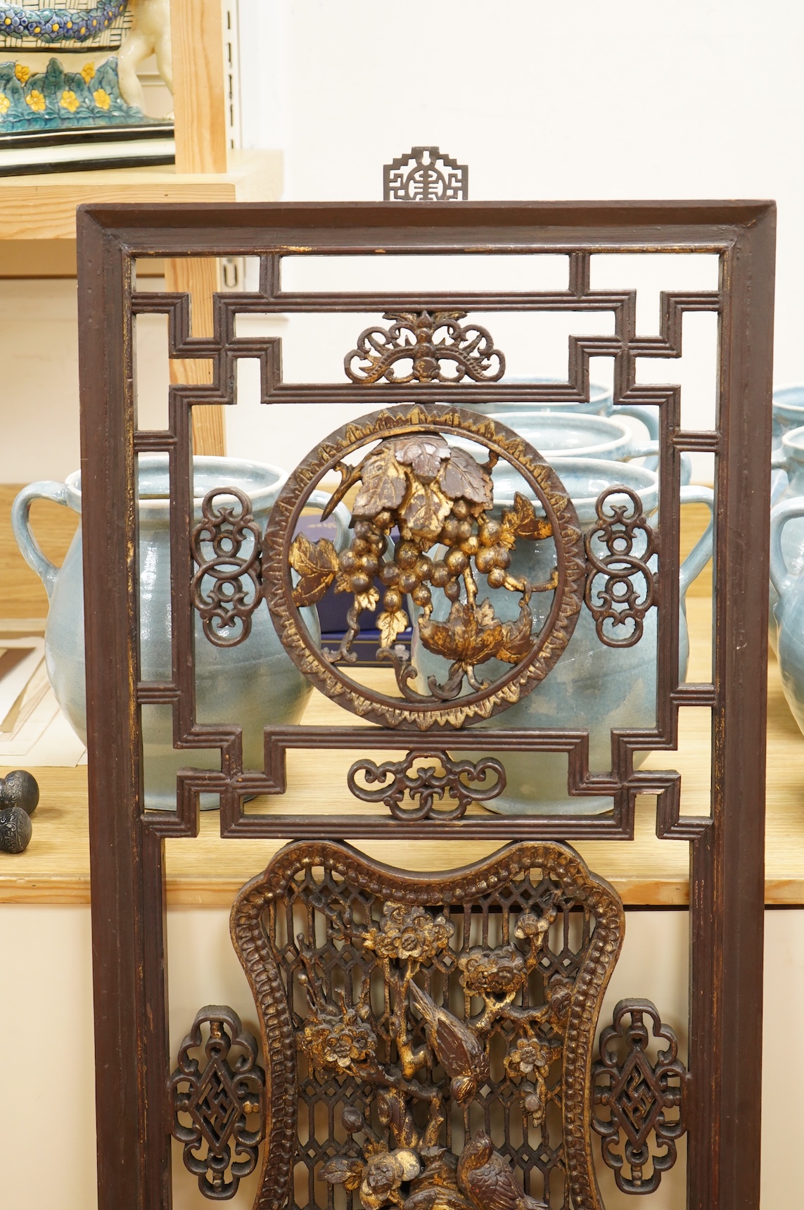 A 19th century Chinese gilt lacquered wood panel, 128cm high